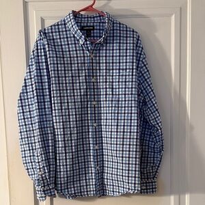 Lands' End Men's Blue and White Checked Shirt